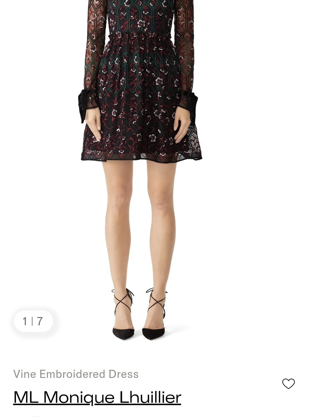 Monique Lhuillier Black Sheer Embroidered Long-Sleeve Dress